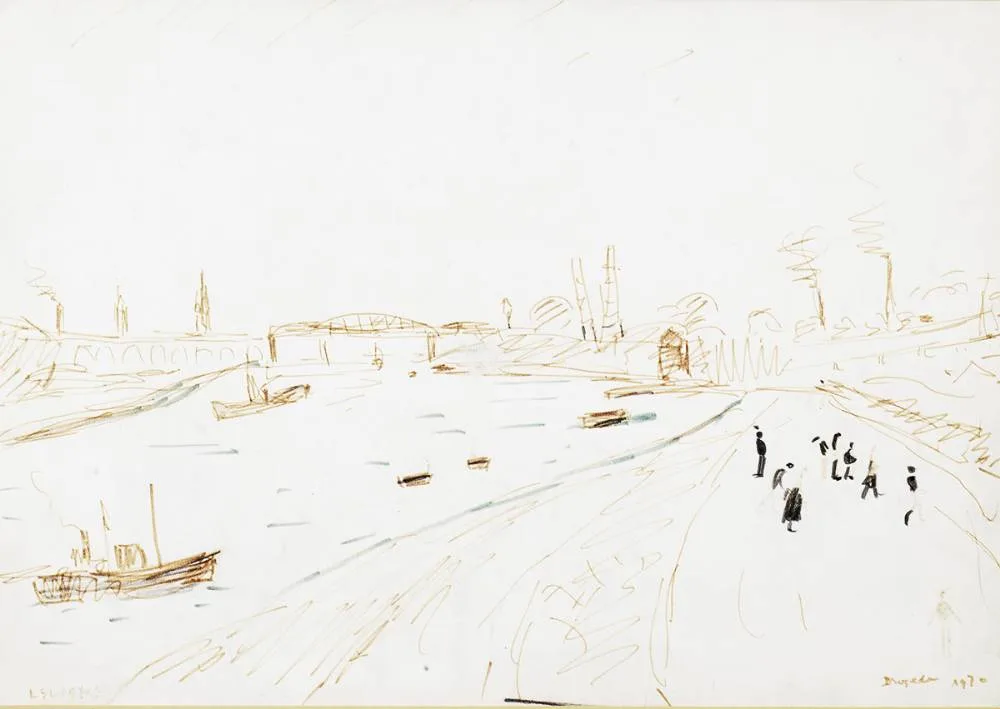 DROGHEDA by L. S. Lowry, 1970, coloured inks on paper, sold May 2019
