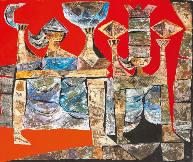 MISS KITT by Colin Middleton, mixed media on board, sold May 2019