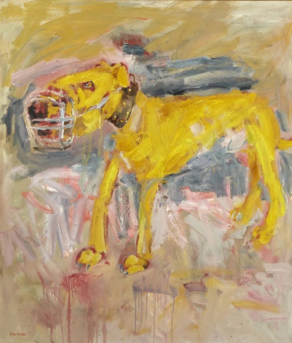 DOG WITH MUZZLE by Basil Blackshaw, 1997, oil on canvas, sold May 2019