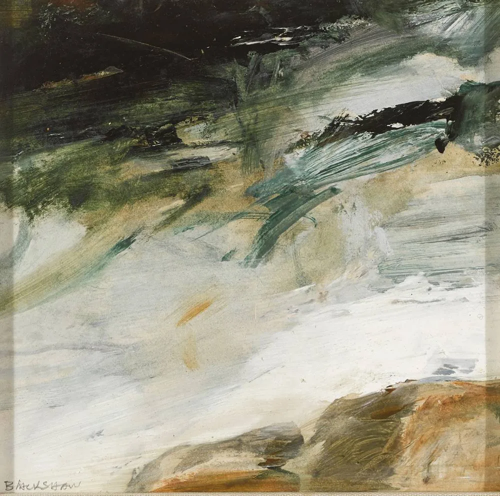 DUNADRY RIVER IN SPATE by Basil Blackshaw, 1975, oil on board, sold May 2019