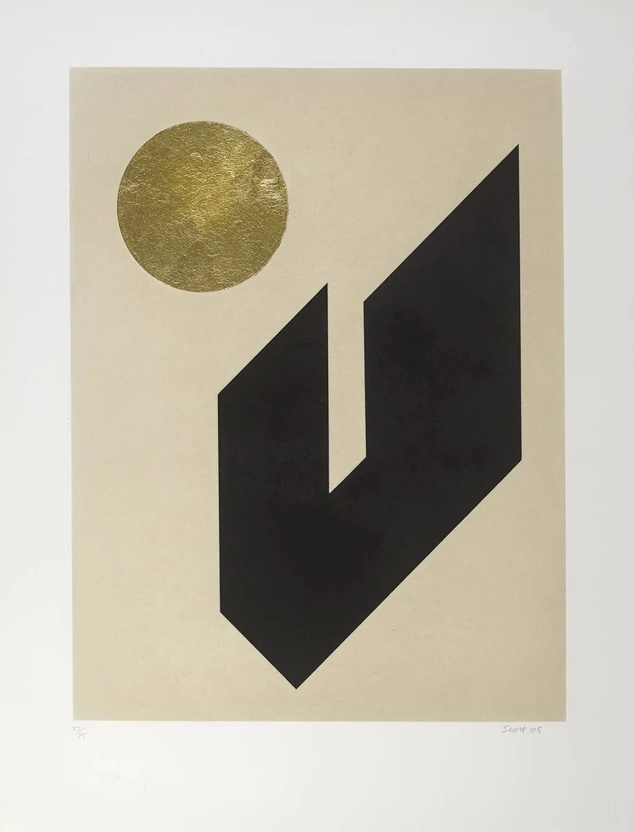 TANGRAM III by Patrick Scott, 2005, carborundum and gold leaf; (no. 52 from edition of 75), sold May 2019