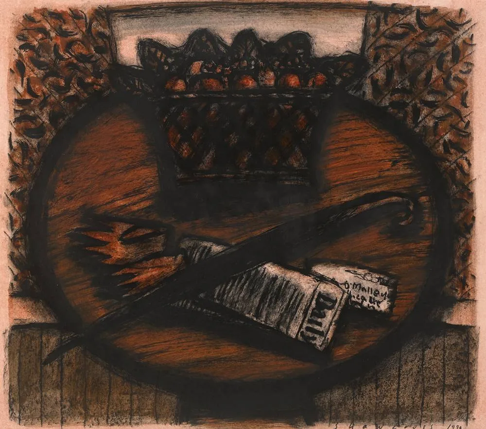 TABLE TOP by Neil Shawcross, 1990, watercolour and gouache, offered May 2019