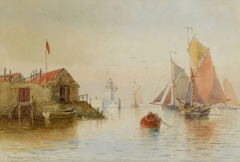 COMING TO ANCHOR, DUBLIN BAY by Alexander Williams, c.1892, watercolour, sold May 2019