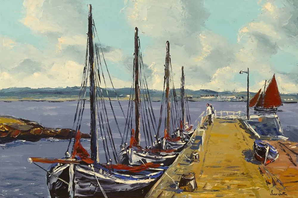 SRUTHÁN QUAY, CARRAROE, COUNTY GALWAY by Ivan Sutton, oil on board, sold May 2019