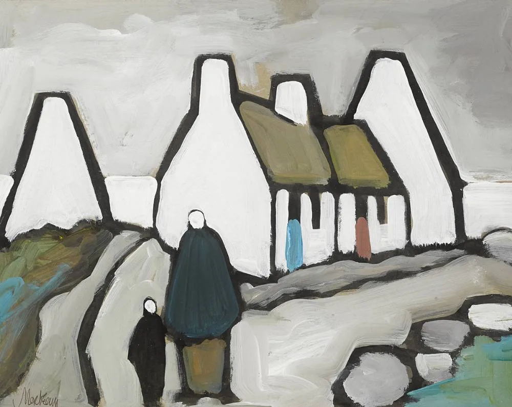 TWO FIGURES AND COTTAGES by Markey Robinson, gouache, sold May 2019