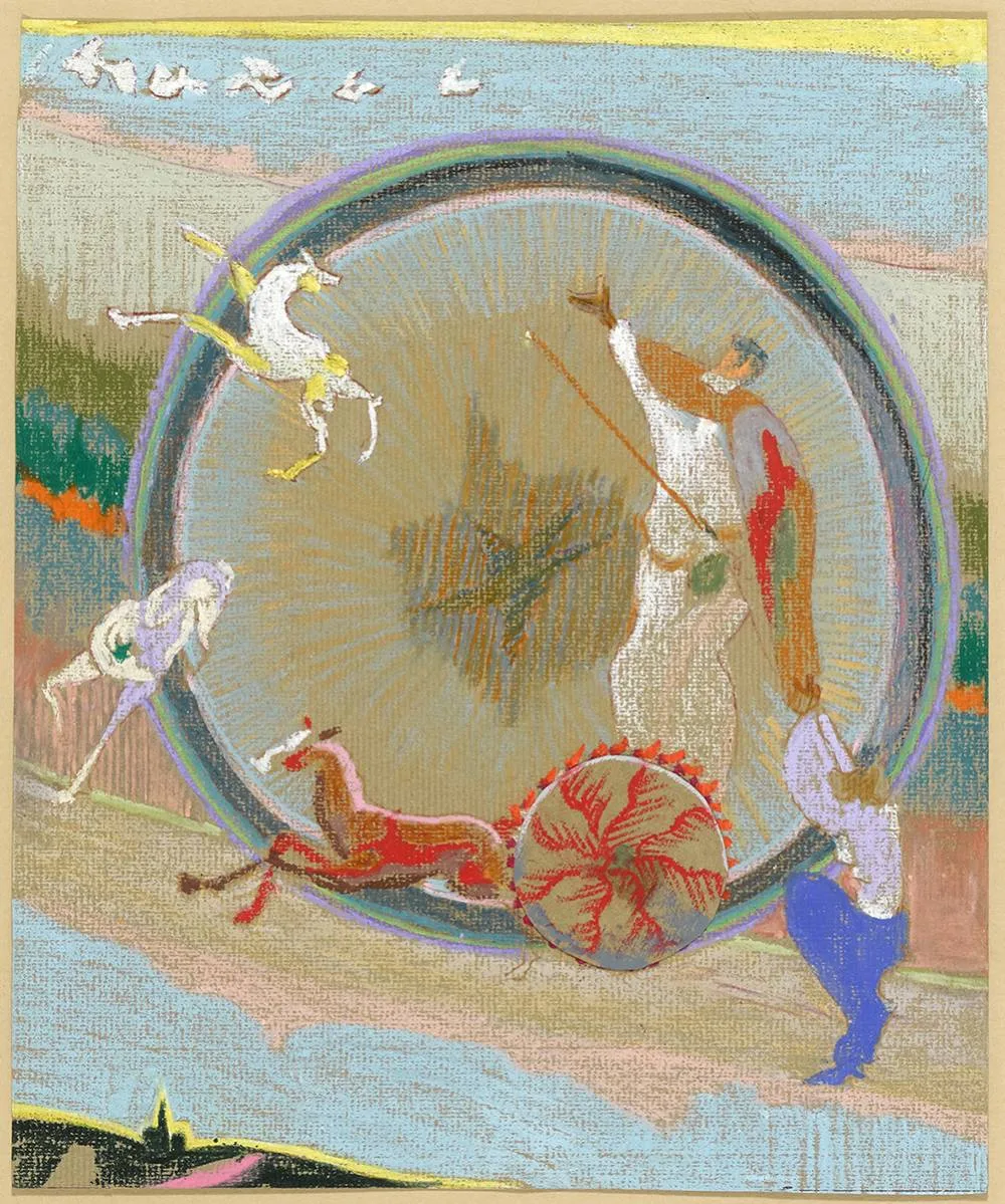 CHARIOT OF FIRE, STUDY by Patrick Pye, pastel and paper element on paper, offered May 2019
