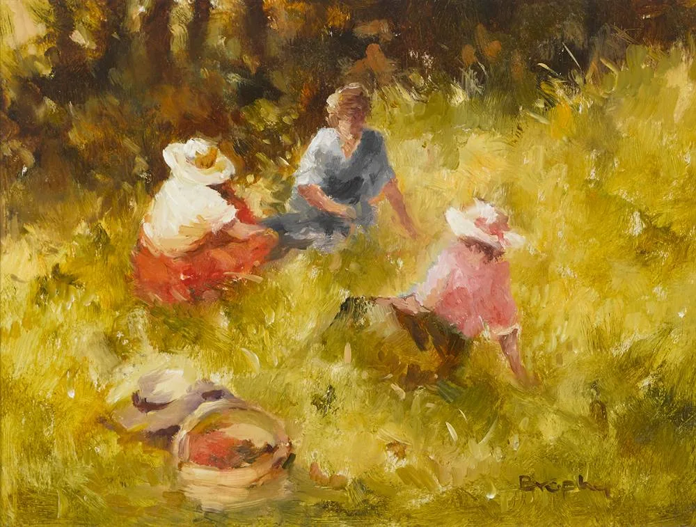A SUMMER DAY by Elizabeth Brophy, oil on board, sold May 2019