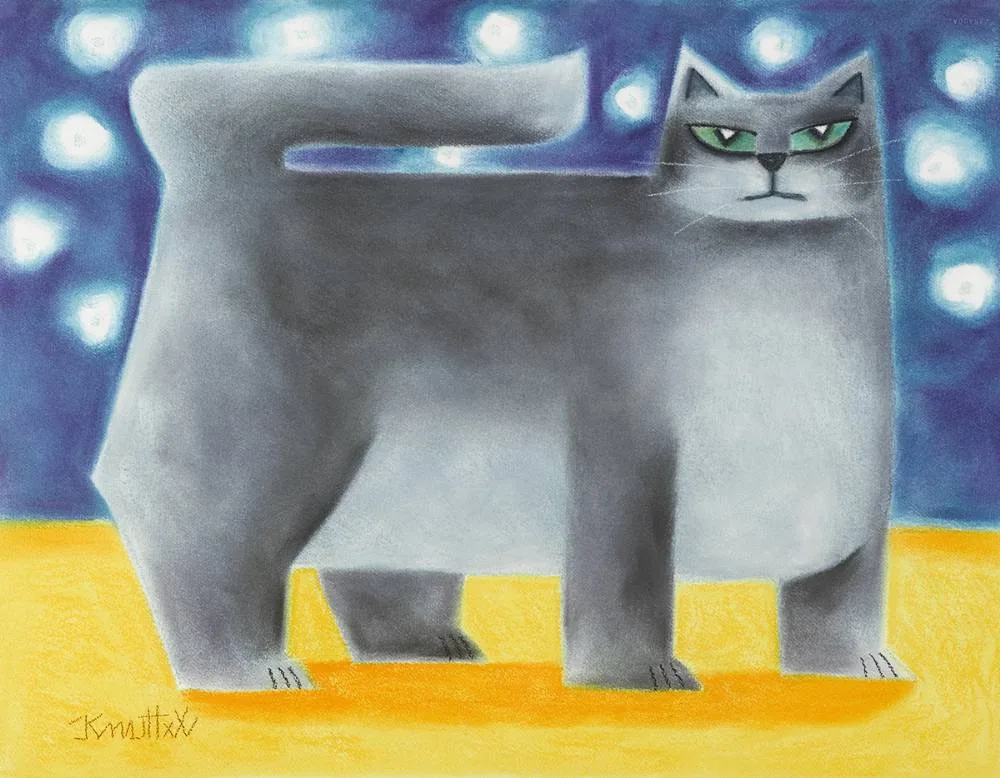 GREY CAT by Graham Knuttel, pastel, sold May 2019