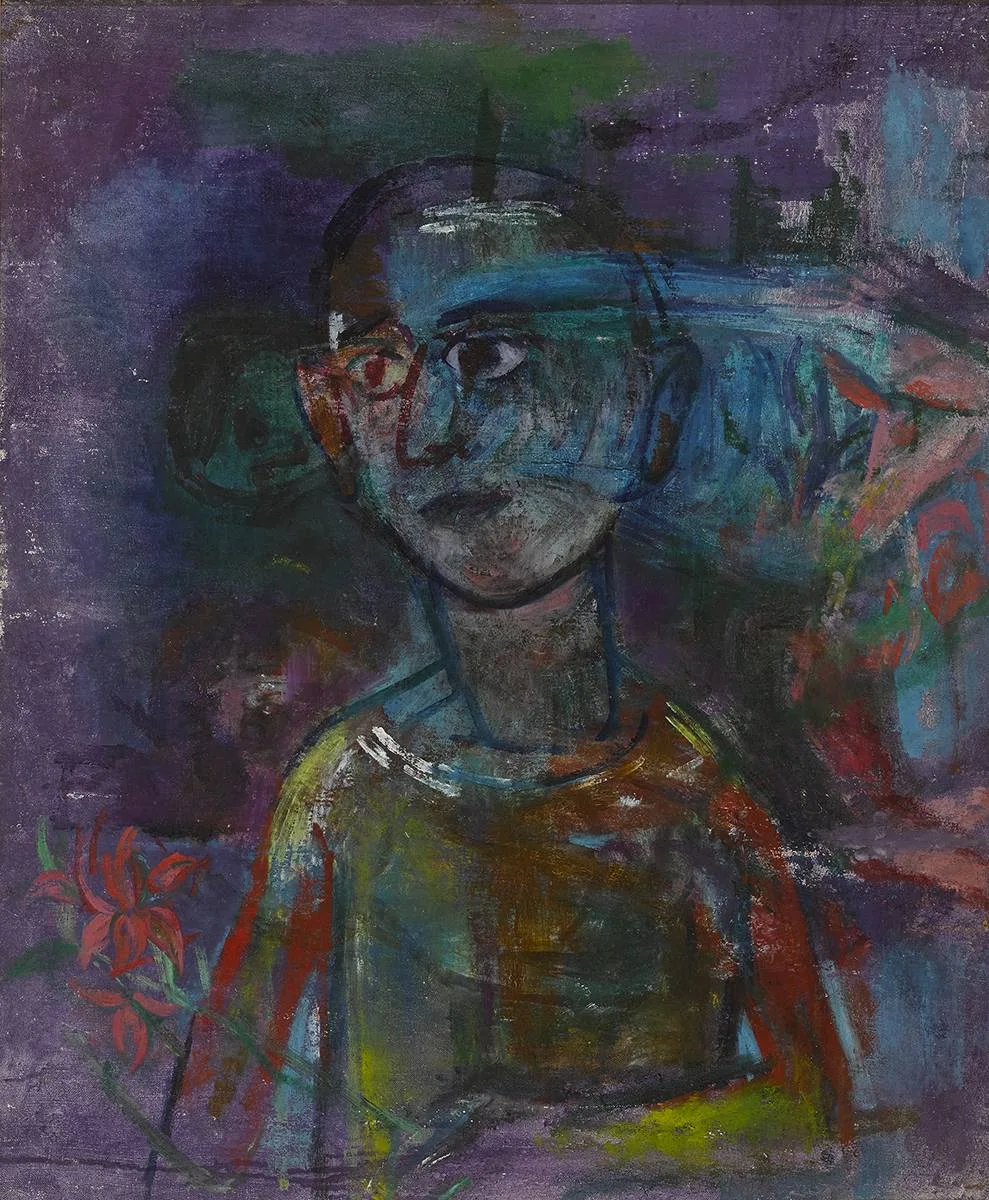 FIGURE WITH FLOWERS by Stella Steyn, oil on canvas, sold May 2019