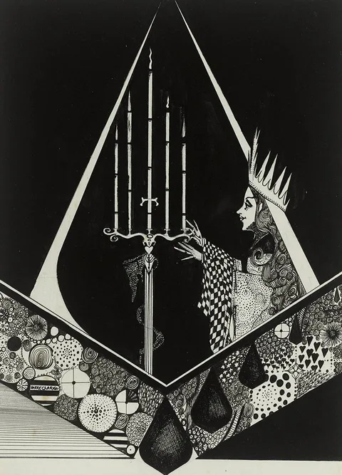 Harry Clarke, UNTITLED (QUEEN AND CANDELABRUM), c. 1912, ink on paper