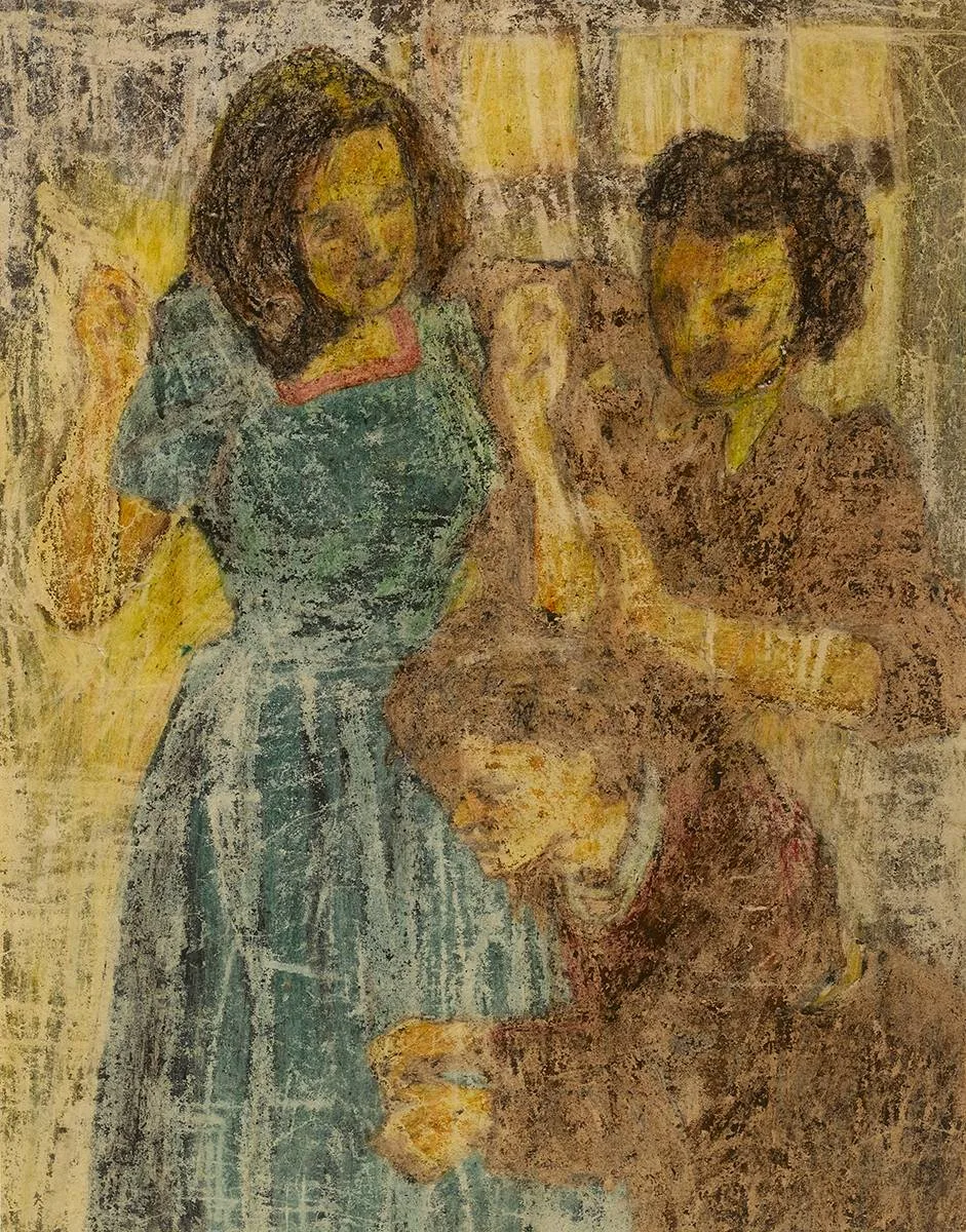 THE NEW FROCK by William Conor, crayon on paper, sold Sep 2019
