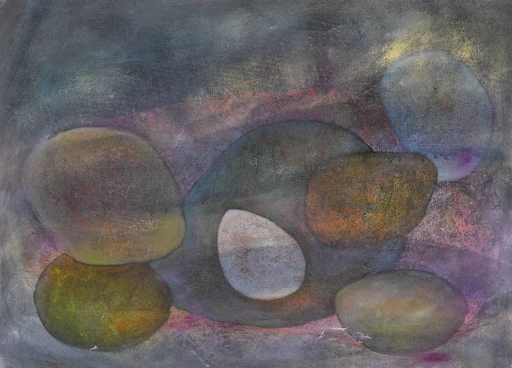 PEBBLES by Anne Yeats, oil on canvas, sold Sep 2019