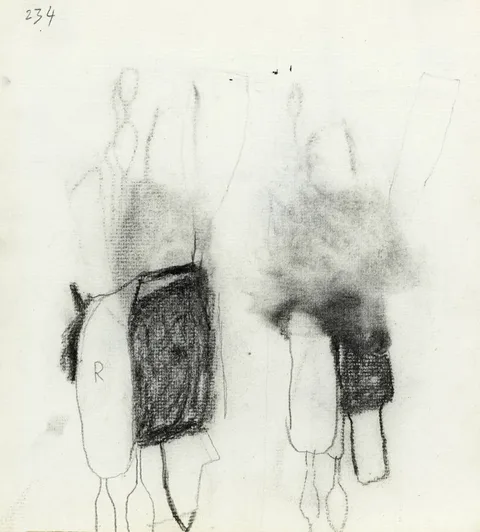 STILL LIFE WITH KITCHEN UTENSILS by William Scott, c. 1960, charcoal on paper, offered Sep 2019