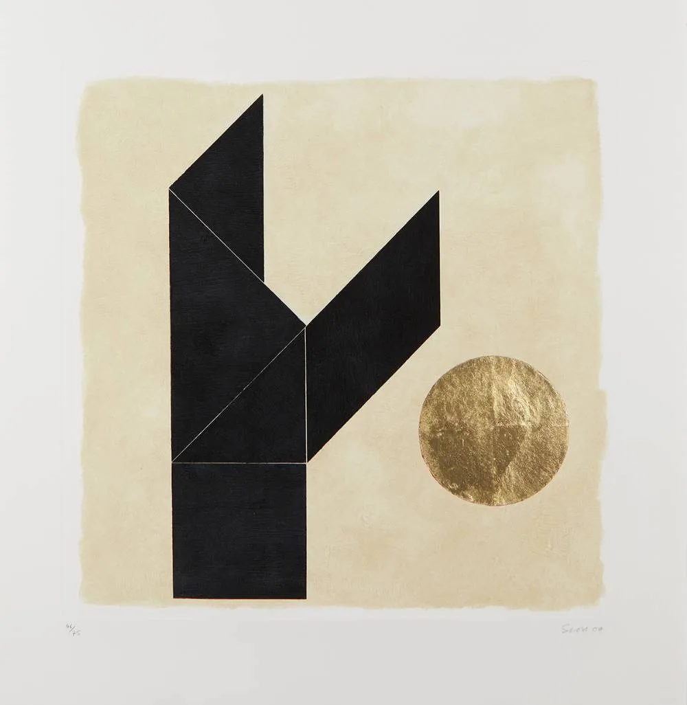 TANGRAM II by Patrick Scott, 2004, carborundum with gold leaf; (no. 46 from an edition of 75), sold Sep 2019