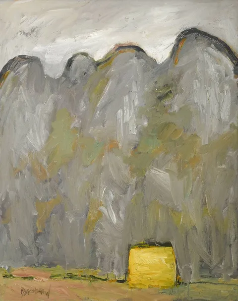 Basil Blackshaw, LANDSCAPE WITH MOUNTAINS, oil on canvas laid on board