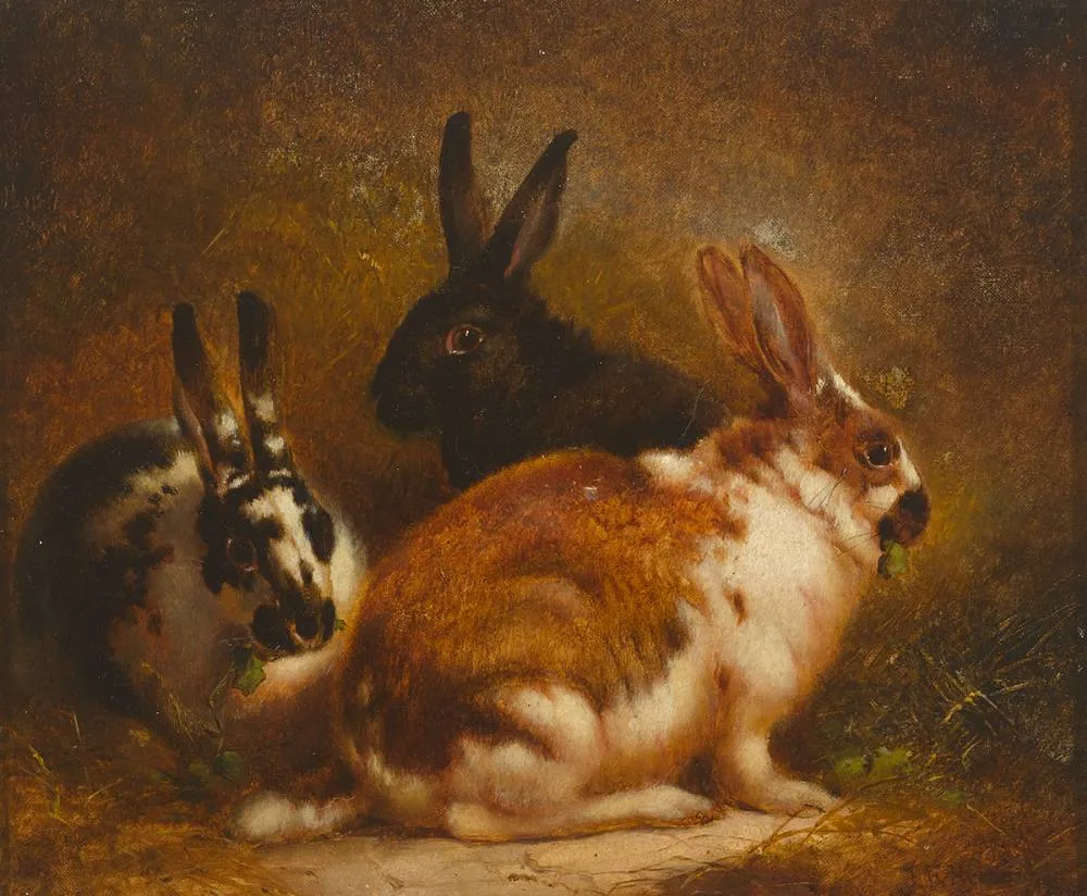 RABBITS FEEDING by John Frederick Herring Jnr, oil on canvas, sold Sep 2019