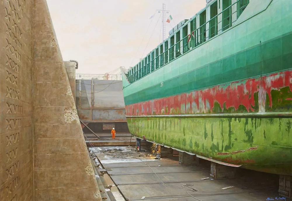 MEN AT WORK, DUBLIN'S GRAVING DOCKS by Brian McCarthy, 2017, oil on canvas, offered Sep 2019
