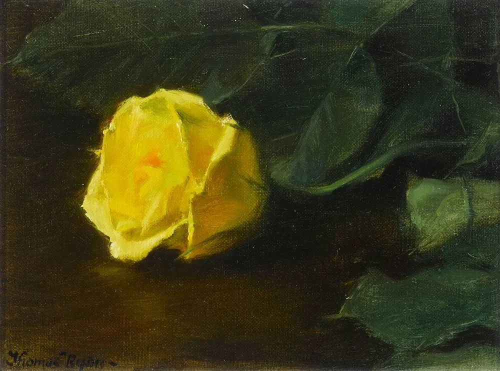 YELLOW ROSE by Thomas Ryan, 1981, oil on canvas laid on board, sold Sep 2019
