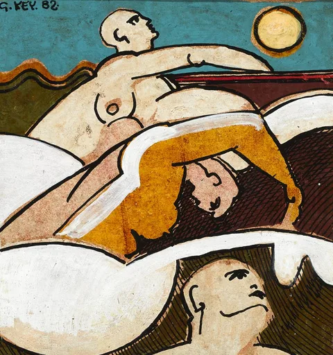 Geoffrey Key, FIGURES, 1982 and SWIMMERS, 1982 (A PAIR), watercolour and ink; (2)