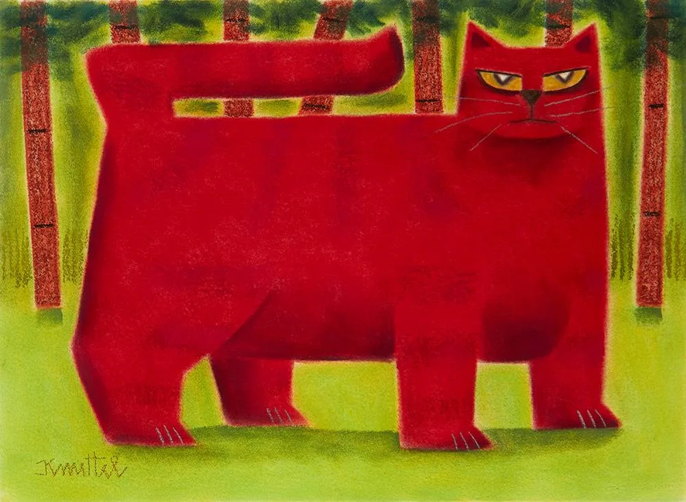 CAT by Graham Knuttel, pastel on paper, sold Sep 2019