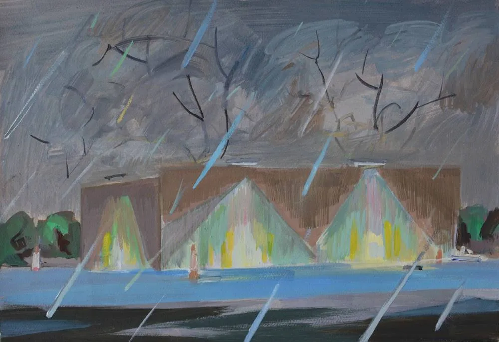 Mairead O'hEocha, STUDY FOR HOARDING, LIGHTS, RAIN, 2019, gouache and acrylic on paper