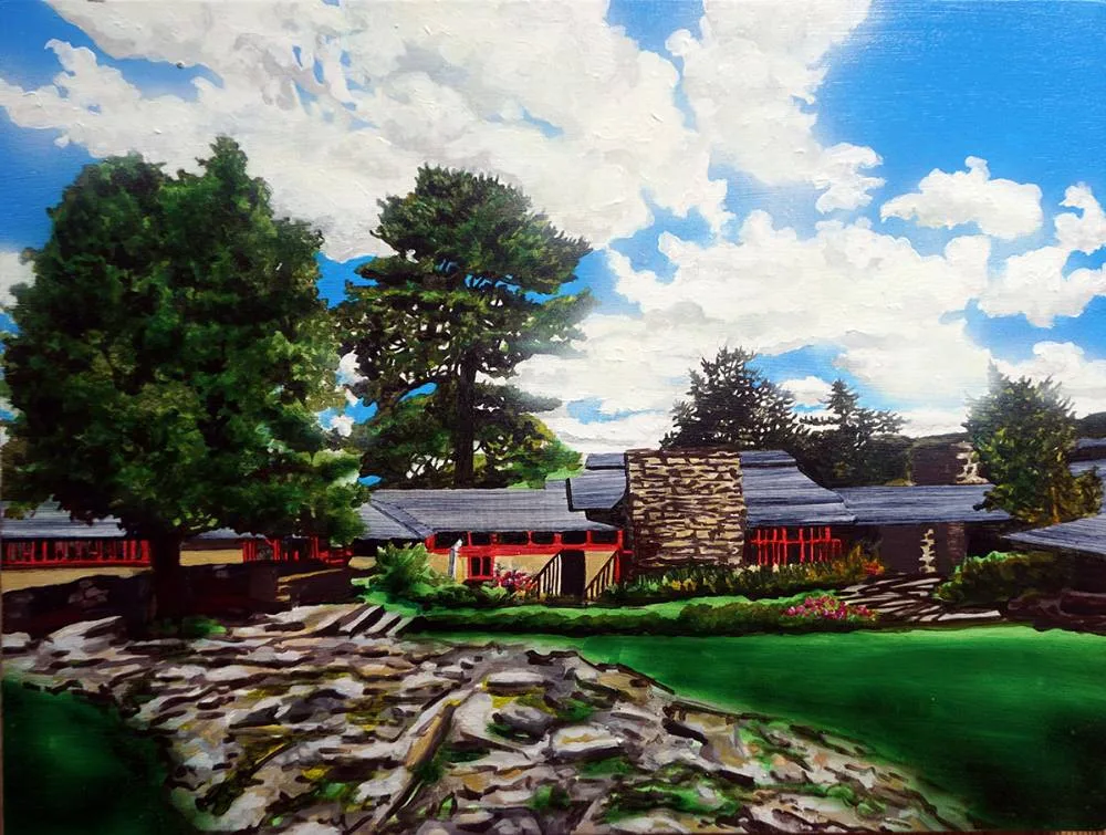 TALIESIN PATH (FRANK LLOYD WRIGHT) by Eamon O'Kane, 2017, acrylic on panel, sold Sep 2019
