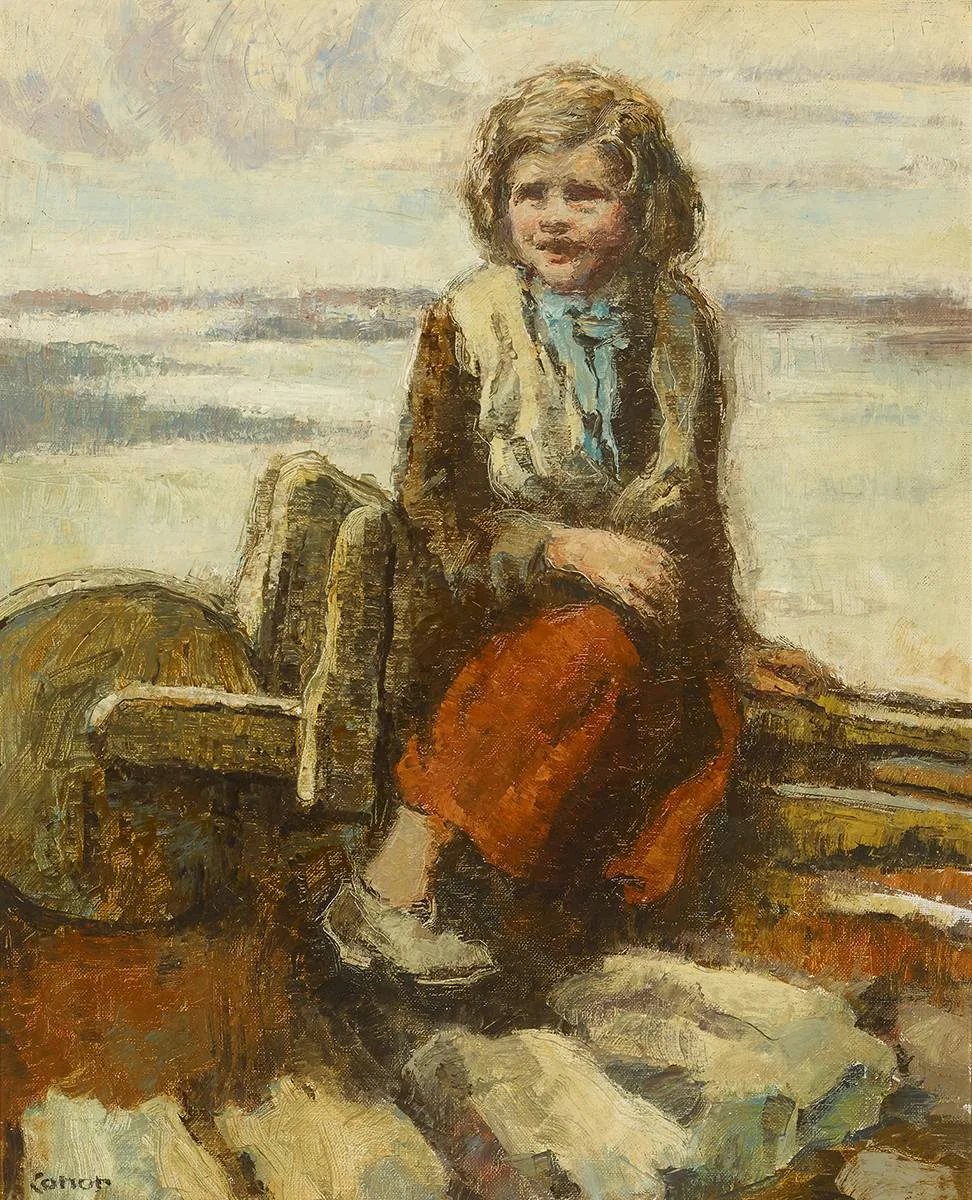 GIRL ON A BARROW by William Conor, oil on canvas, offered Mar 2019