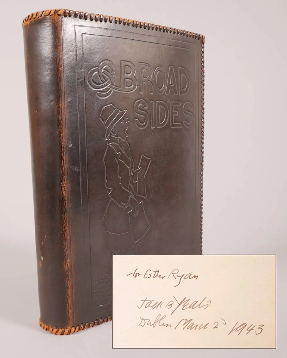 Jack Butler Yeats, COMPLETE COLLECTION OF 84 BROADSIDES [1908-1915], hand-coloured; (from a limited edition of 300). Bound and hand-tooled by Cuala printer Esther Ryan in full dark brown smooth morocco, laced around edges, upper cover with title and motif of young singer blind embossed on front.