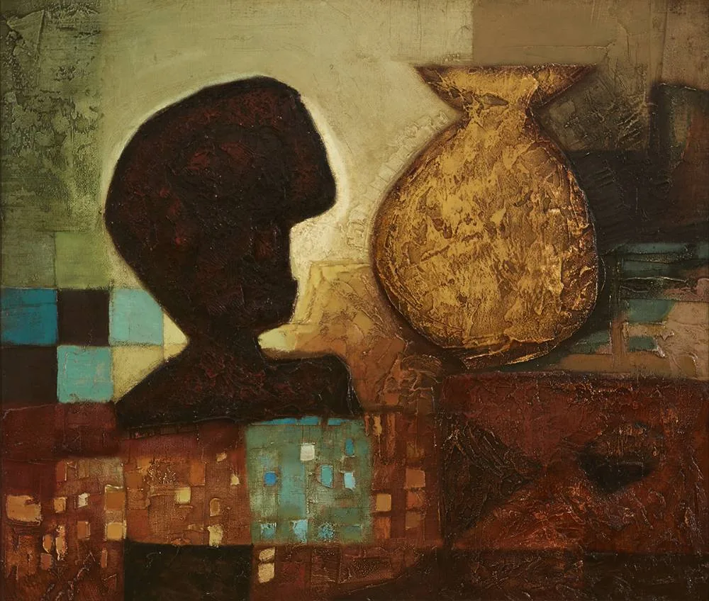 DARK HEAD by Arthur Armstrong, 1963, oil and plaster on board, sold Mar 2019