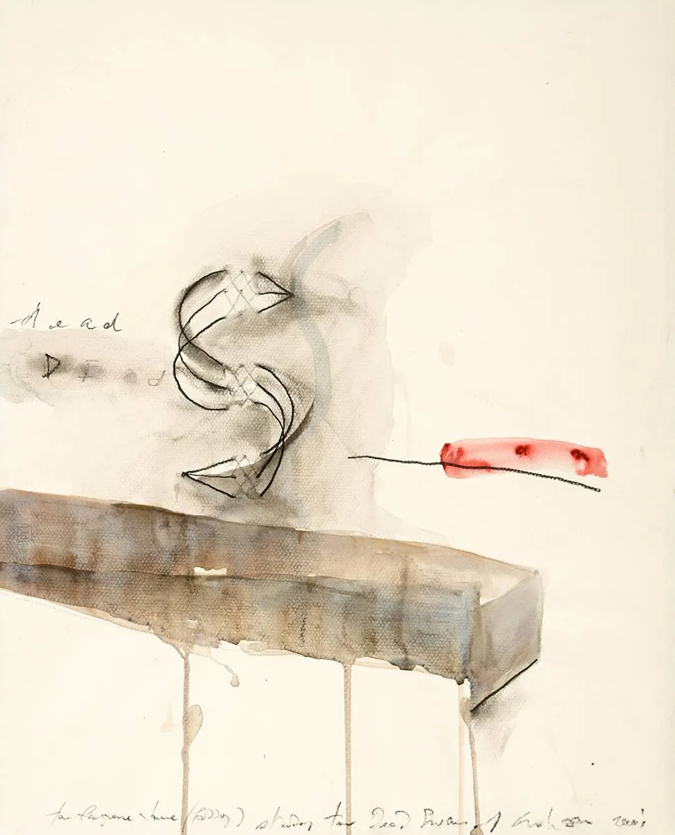 TWO DEAD SWANS by Patrick Graham, watercolour over pencil, sold Mar 2019