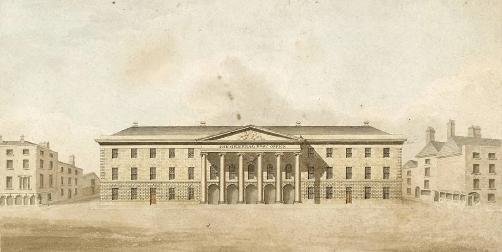 Francis Johnston, FRONT ELEVATION OF THE PROPOSED GENERAL POST OFFICE, DUBLIN, 1814, watercolour