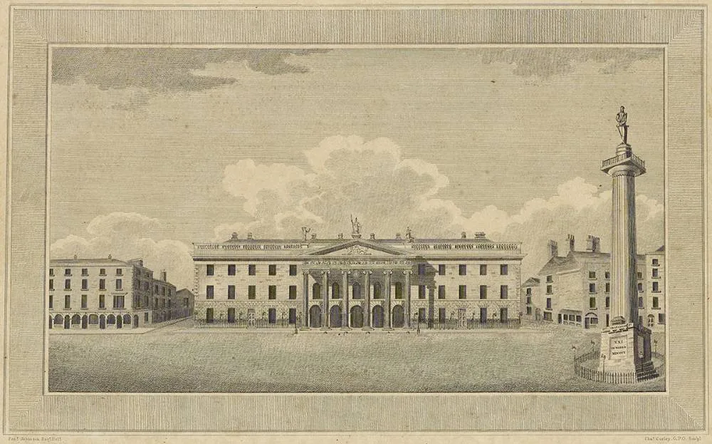 FRONT ELEVATION OF THE PROPOSED GENERAL POST OFFICE, DUBLIN by Francis Johnston, engraving, sold Mar 2019