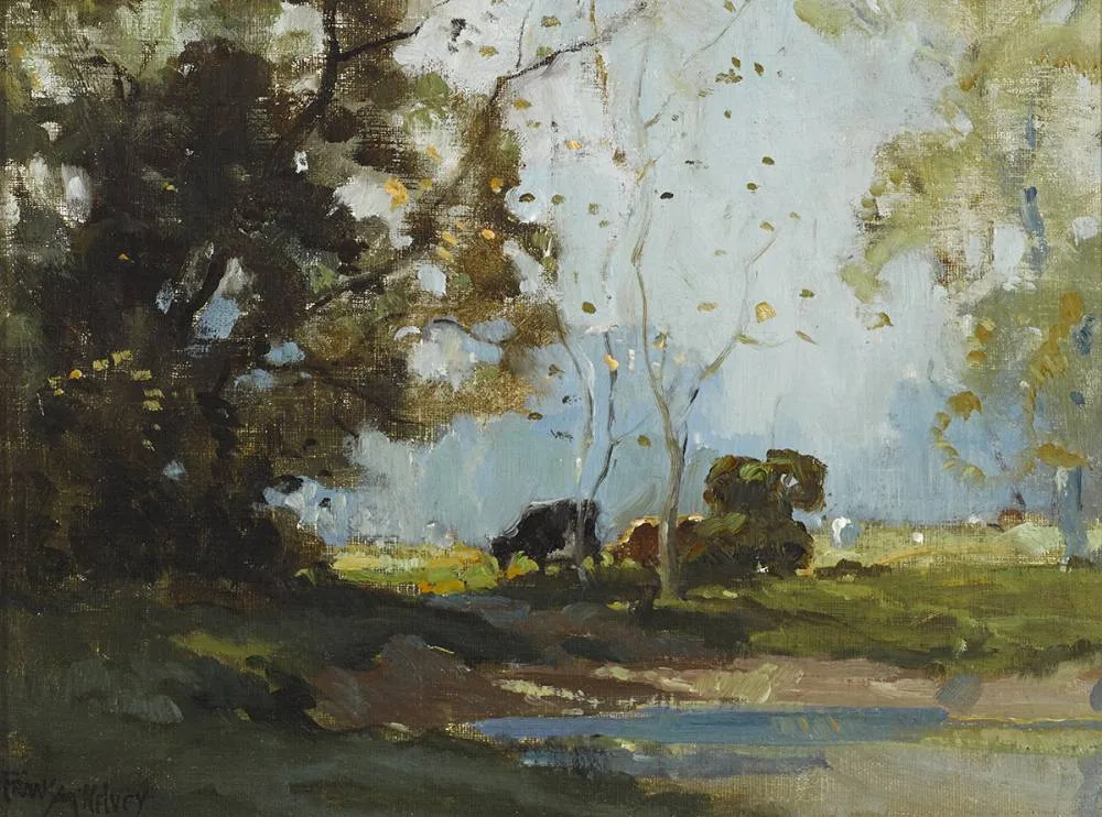CATTLE BY THE LAGAN by Frank McKelvey, oil on board, sold Mar 2019
