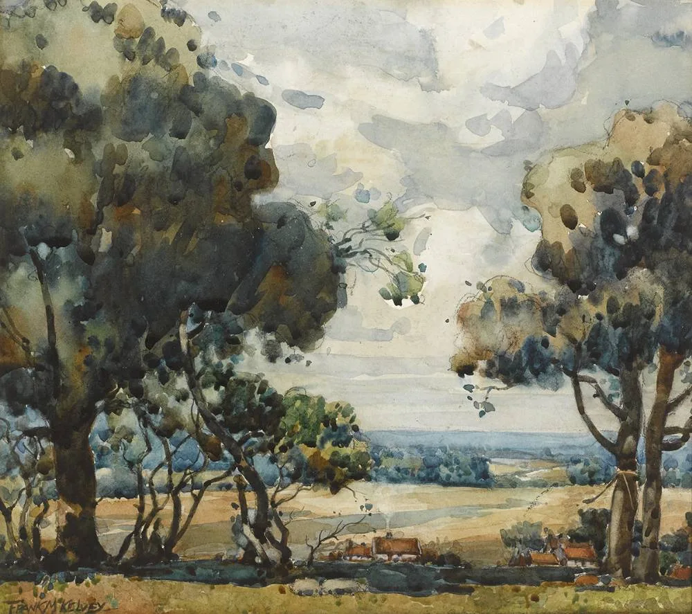 COUNTY ANTRIM LANDSCAPE by Frank McKelvey, watercolour, offered Mar 2019