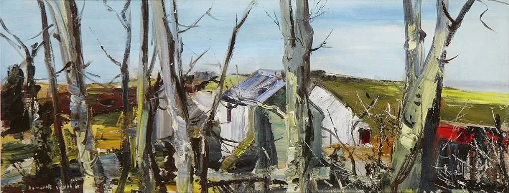 FARMHOUSE IN WINTER by Kenneth Webb, oil on canvas, sold Mar 2019