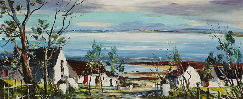 COTTAGES, CONNEMARA by Kenneth Webb, oil on board, sold Mar 2019