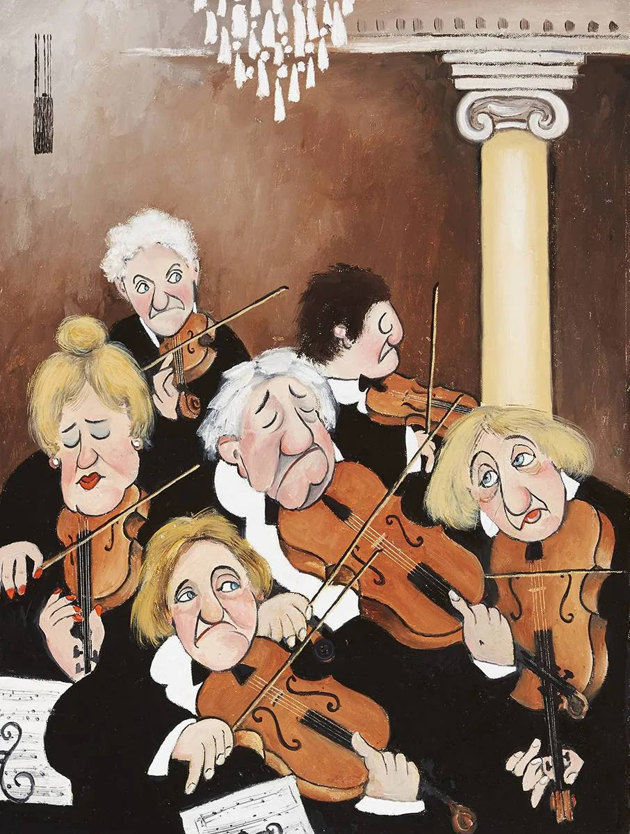 L'ORCHESTRA by John Schwatschke, oil on canvas, sold Mar 2019