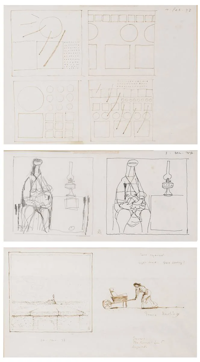SKETCHES by Colin Middleton, 1972-1973, ink; (3); (framed together), offered Dec 2018