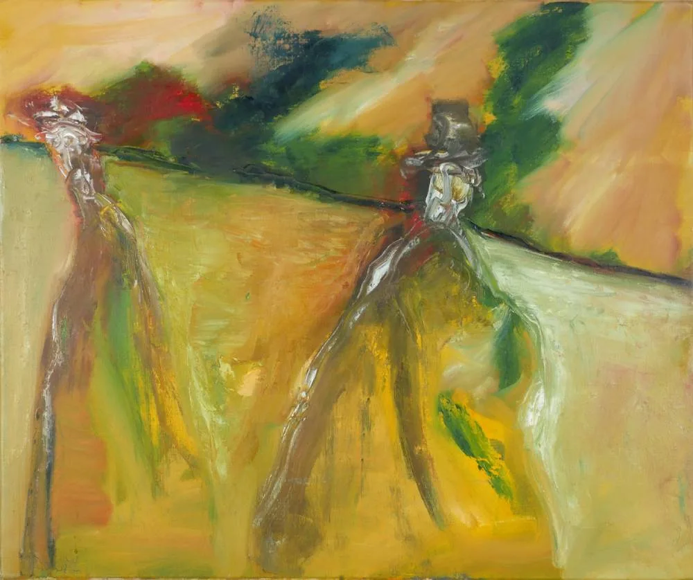 THE TWO TRAVELLERS by Gerald Davis, 1972, oil on canvas, sold Dec 2018
