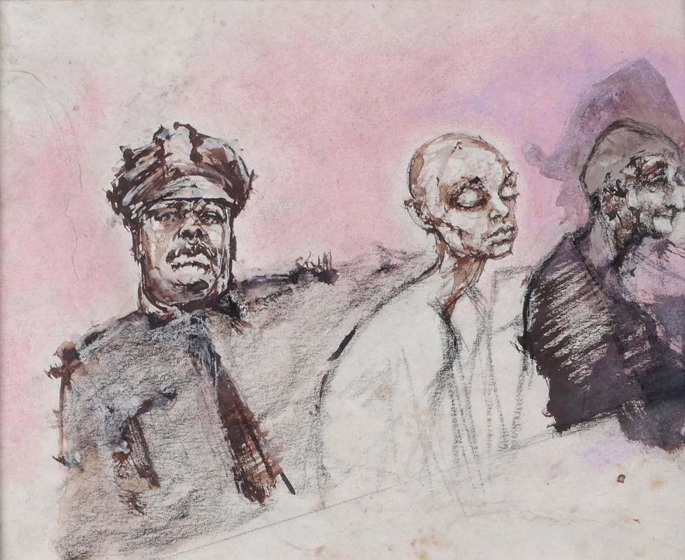 THREE FIGURES by Donal O'Sullivan, pastel and watercolour, offered Dec 2018