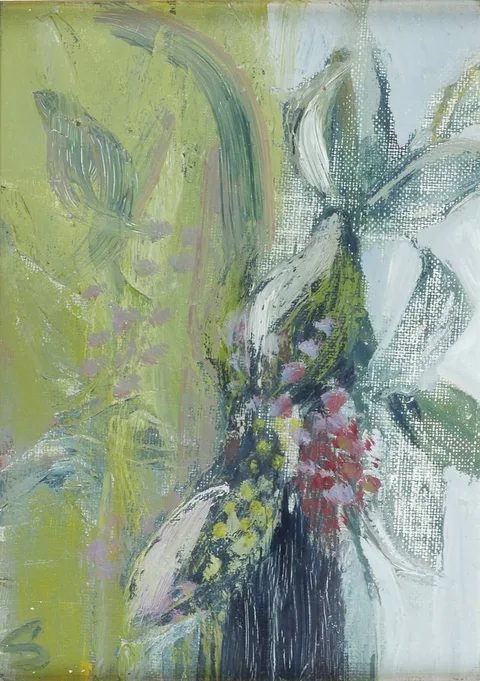 BURREN FLOWERS by Anita Shelbourne, oil on board, offered Dec 2018