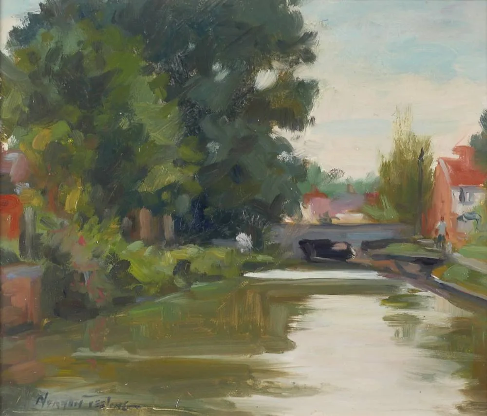 GRAND CANAL, DUBLIN by Norman Teeling, oil on board, sold Dec 2018