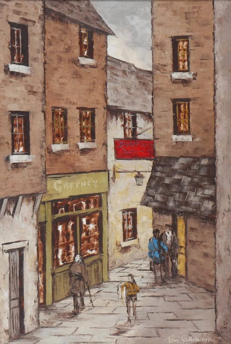 CRAMPTON LANE, DUBLIN by Tom Cullen, 1991, oil on canvas, sold Dec 2018