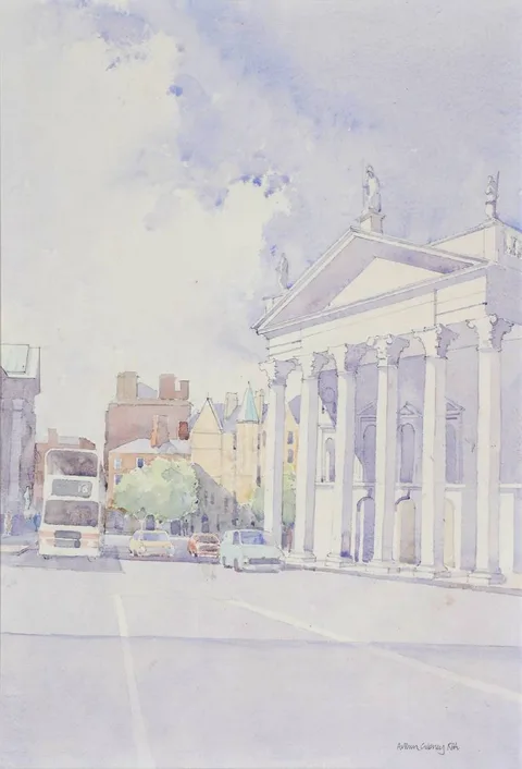 Arthur Gibney, VIEW OF COLLEGE GREEN FROM WESTMORELAND STREET, DUBLIN, watercolour