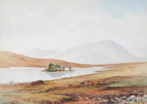 Frederick Howard Knee, LAKE SCENE WITH MOUNTAINS IN THE DISTANCE, watercolour