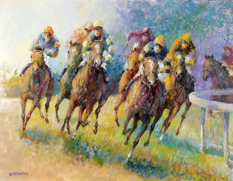 Tom Spelman, AROUND THE HOME TURN, oil on canvas