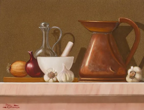 Paul Kavanagh, STILL LIFE WITH BOWL AND JUG, oil on canvas