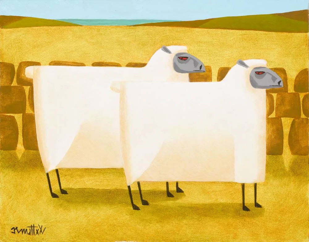 TWO SHEEP by Graham Knuttel, oil on canvas, sold Dec 2018