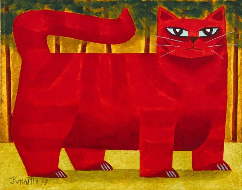 RED CAT by Graham Knuttel, oil on canvas, sold Dec 2018