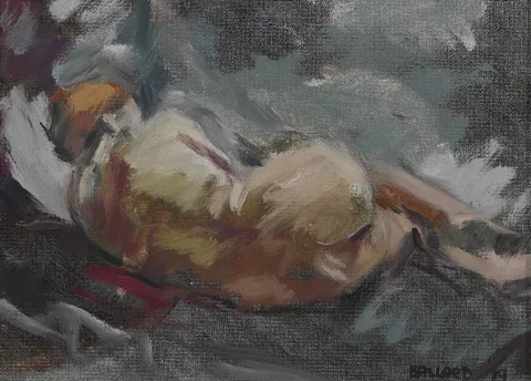 RECLINING FIGURE by Brian Ballard, 1979, oil on board, offered Dec 2018